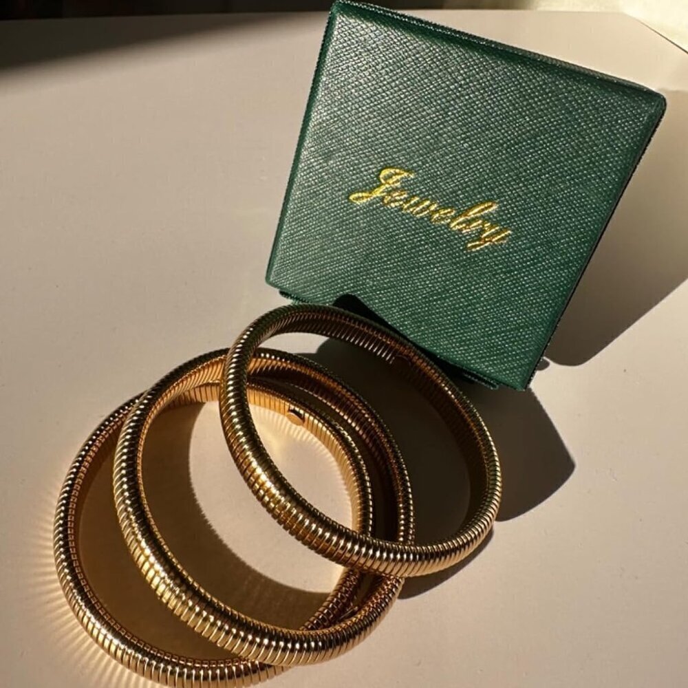 18K Gold Plated Stainless Steel Link Chain Bracelet Flexible Wide  for Women
